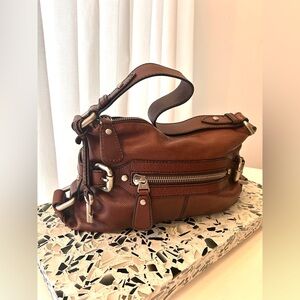 Brown Leather Handbag with Silver Accents